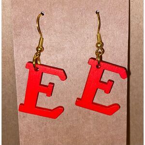 ☀️3/$9☀️ Letter “E” Earrings with Sterling Silver Hooks. (Red)